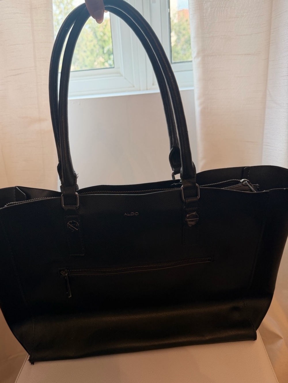 ALDO Black Structured Tote with Front Zip Pocket